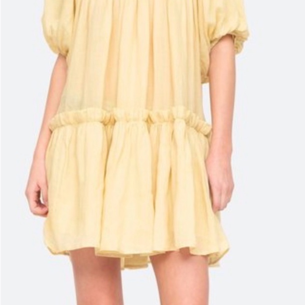 Sea New York Light Yellow Puff Sleeve Mini Dress